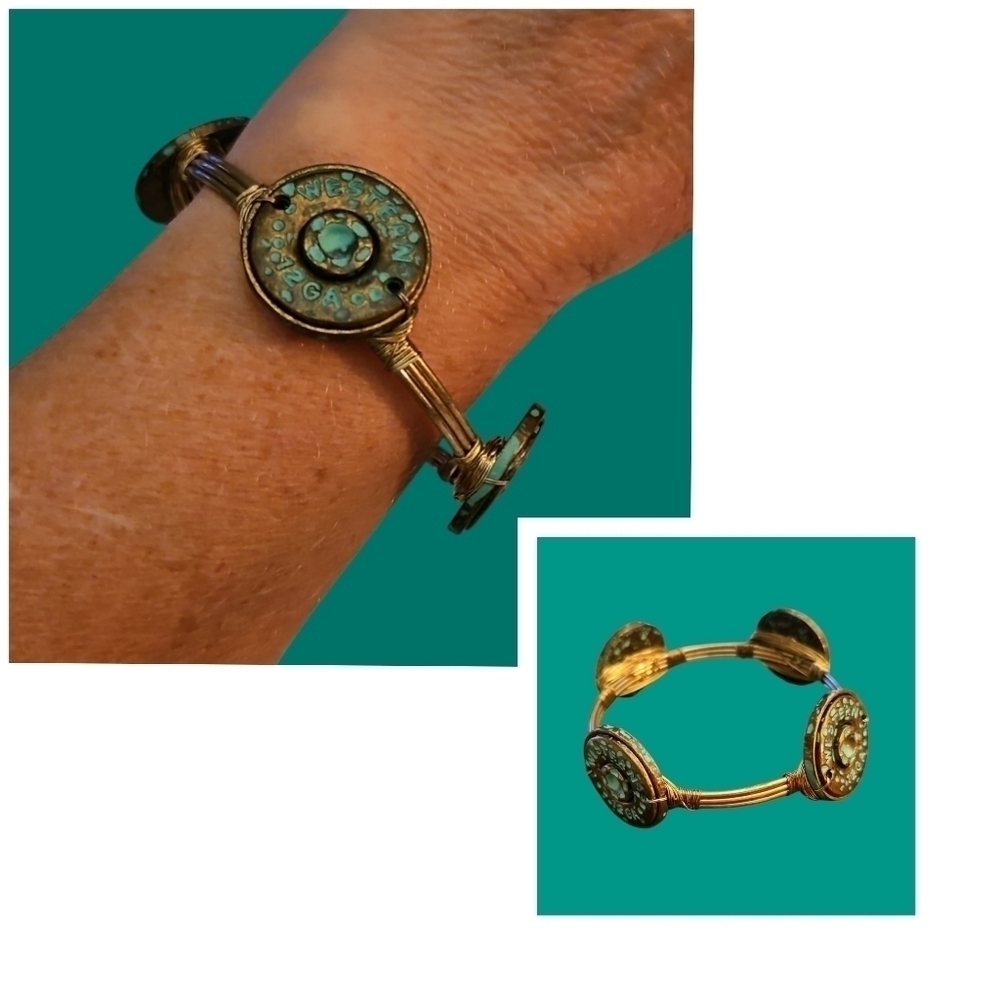 Vintage Western 12 Gauge Bullet Patina Wire Wrapped Cowgirl Bangle Bracelet